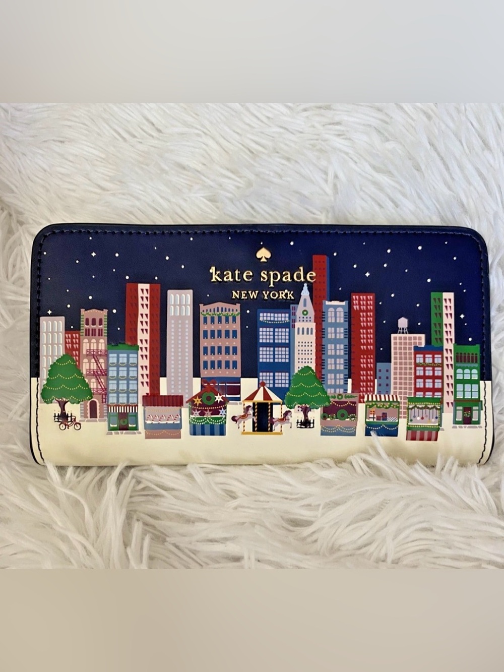 KATE SPADE NEW YORK Navy Winter Wonders Large Slim Bifold Wallet